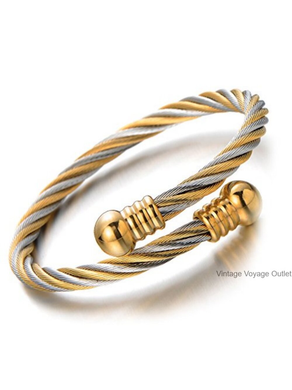 Stainless Steel Twisted Cable Cuff Bangle Bracelet Adjustable Unisex